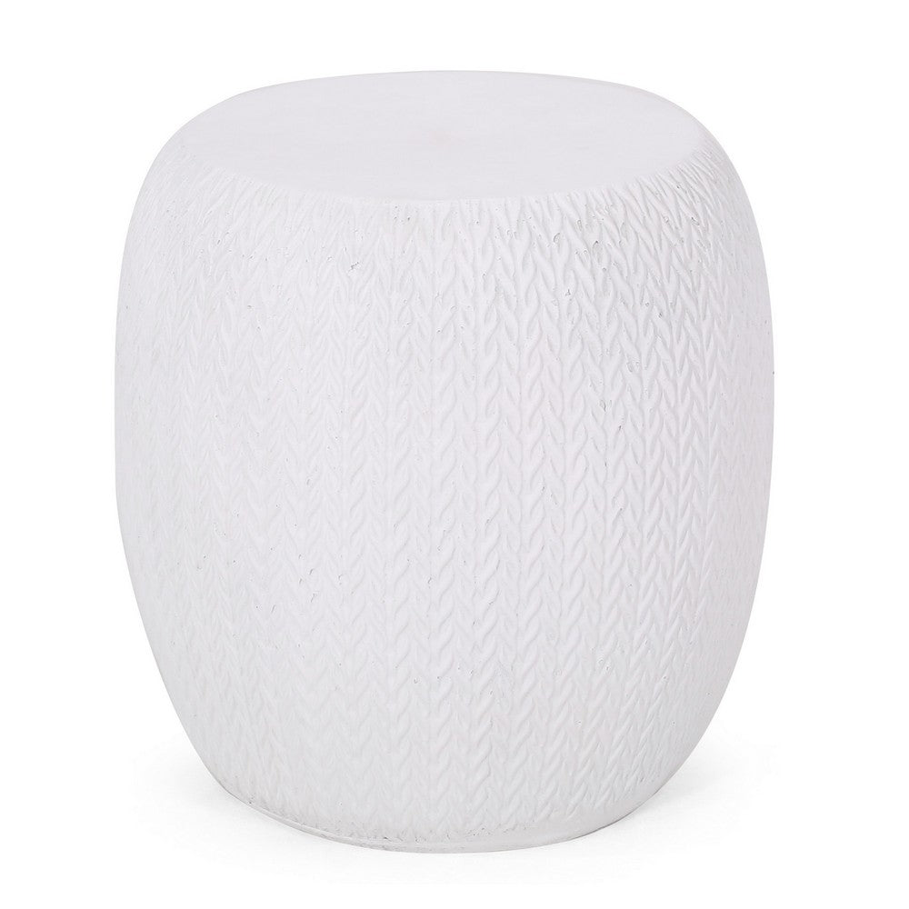Outdoor Side End Table | Antique White Concrete | Braided Pattern | 16"