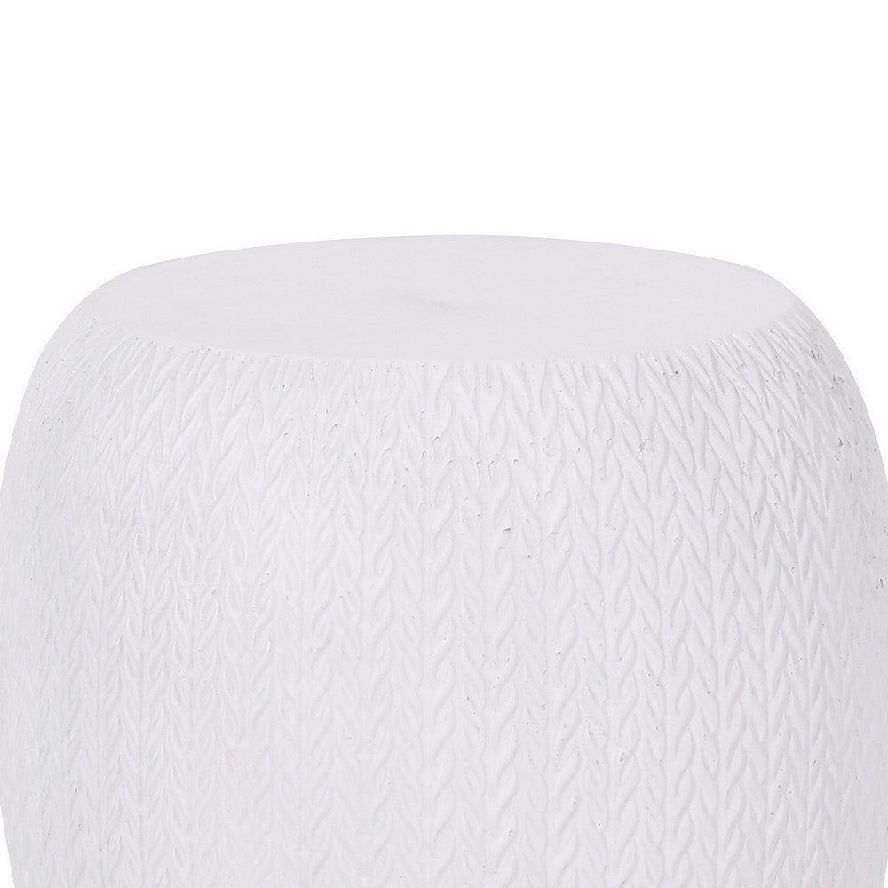 Outdoor Side End Table | Antique White Concrete | Braided Pattern | 16"