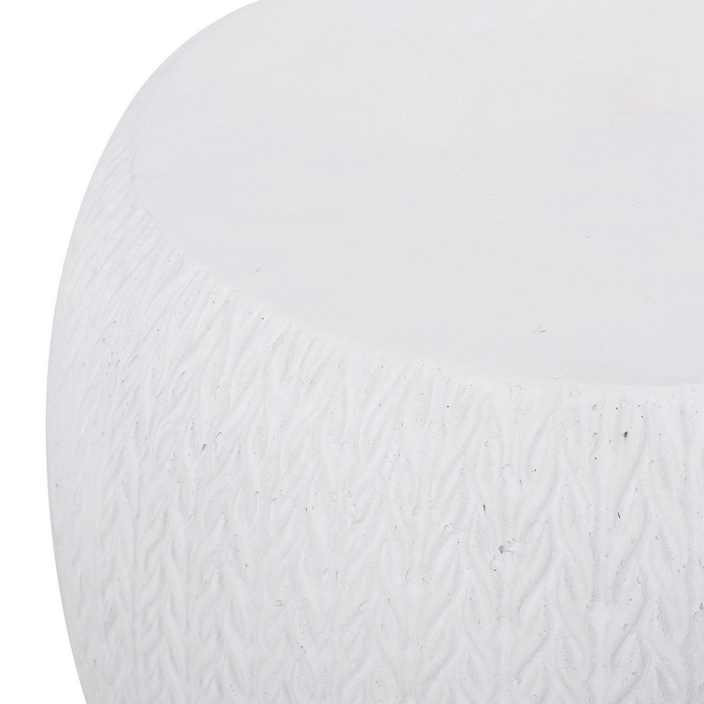 Outdoor Side End Table | Antique White Concrete | Braided Pattern | 16"
