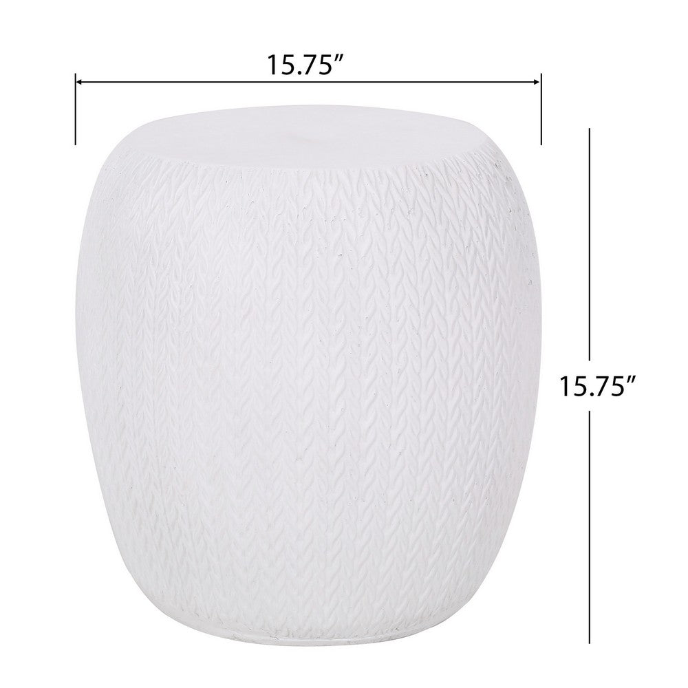 Outdoor Side End Table | Antique White Concrete | Braided Pattern | 16"