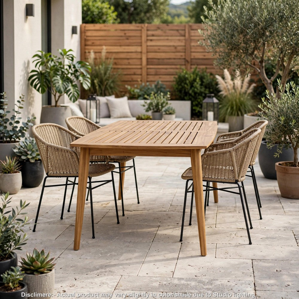 Outdoor Rectangular Dining Table | Curved Frame | Teak Finish | 71"