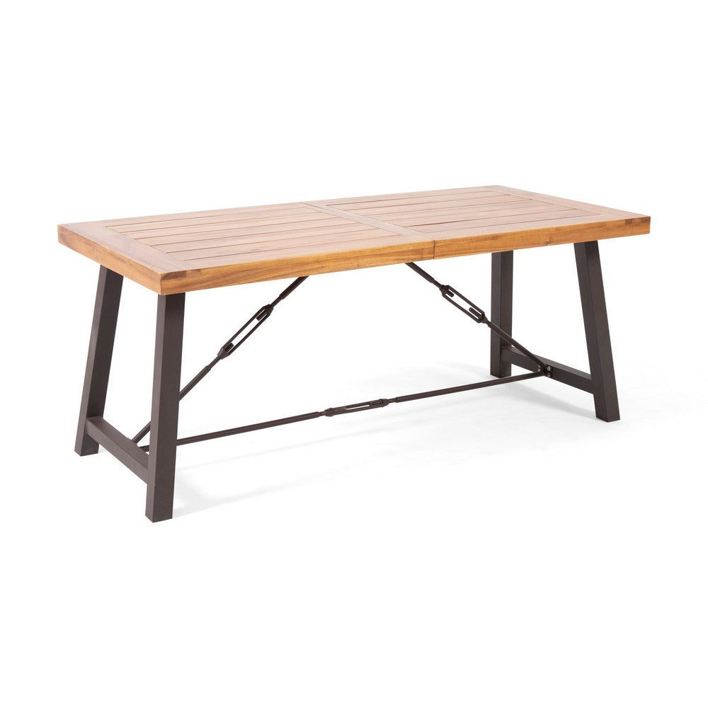 Ceso Outdoor Dining Table | Powder Coated Base | Teak and Black Iron | 70"