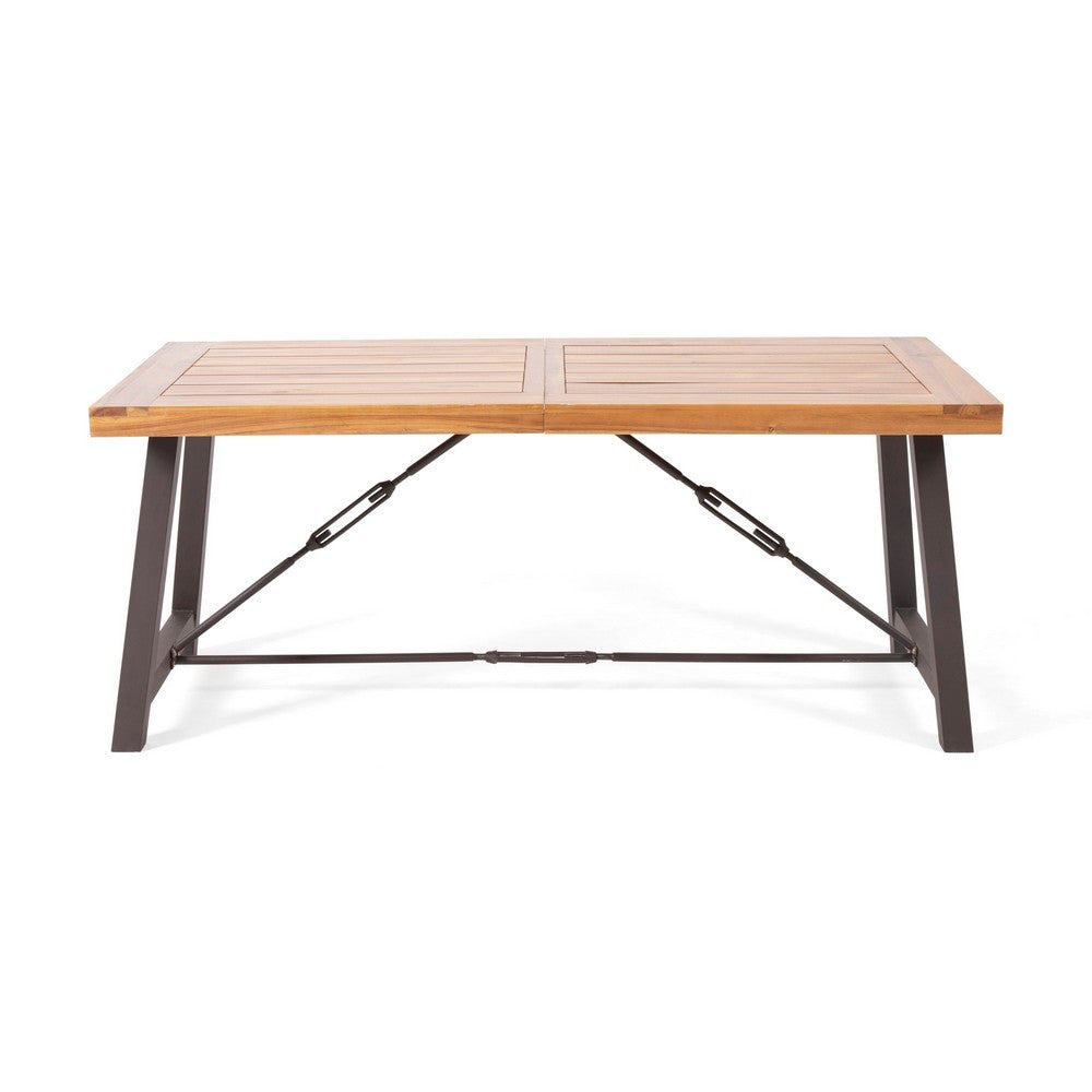 Ceso Outdoor Dining Table | Powder Coated Base | Teak and Black Iron | 70"