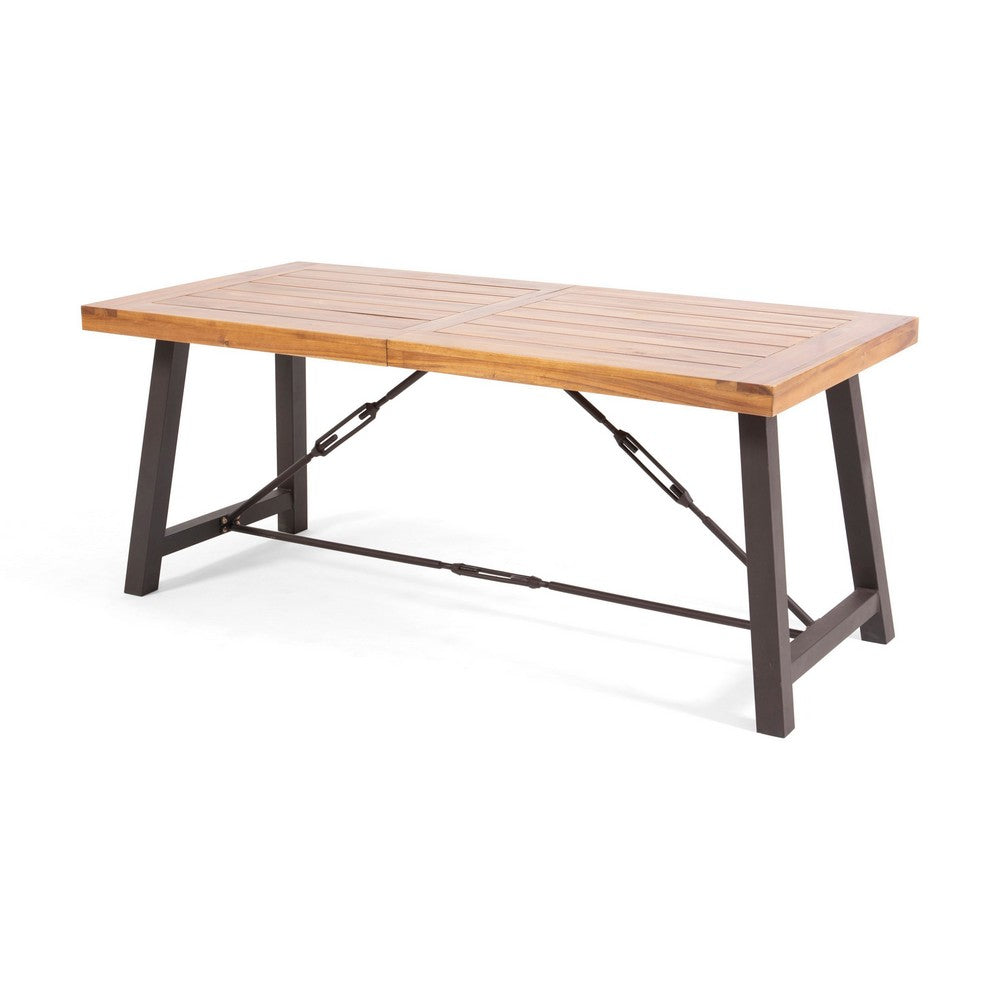Ceso Outdoor Dining Table | Powder Coated Base | Teak and Black Iron | 70"