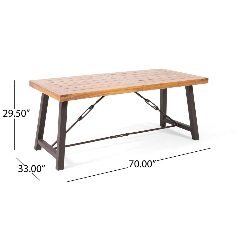 Ceso Outdoor Dining Table | Powder Coated Base | Teak and Black Iron | 70"