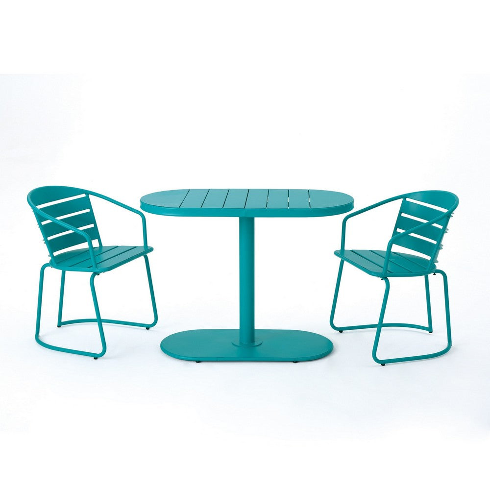 Monalisa 3pc Outdoor Bistro Table Set | Slatted Curved Back Chairs | Teal