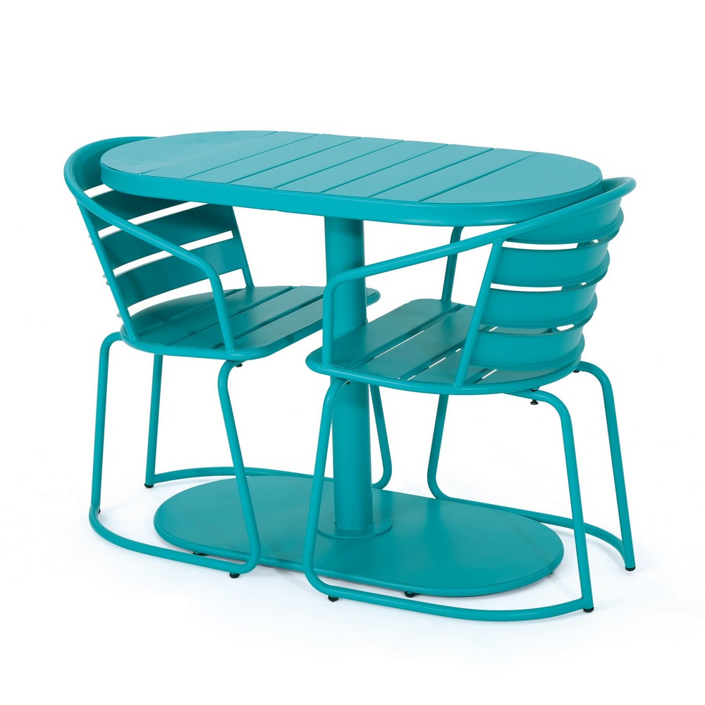 Monalisa 3pc Outdoor Bistro Table Set | Slatted Curved Back Chairs | Teal