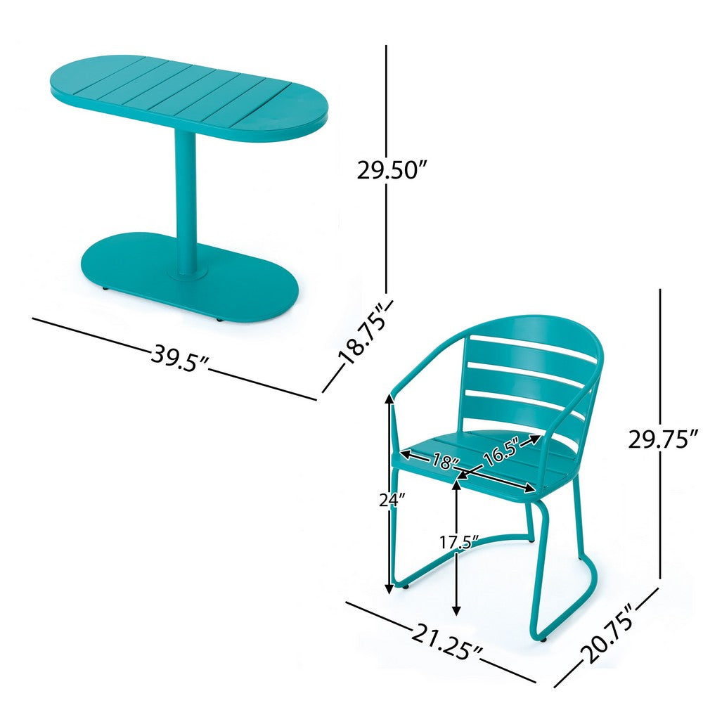 Monalisa 3pc Outdoor Bistro Table Set | Slatted Curved Back Chairs | Teal