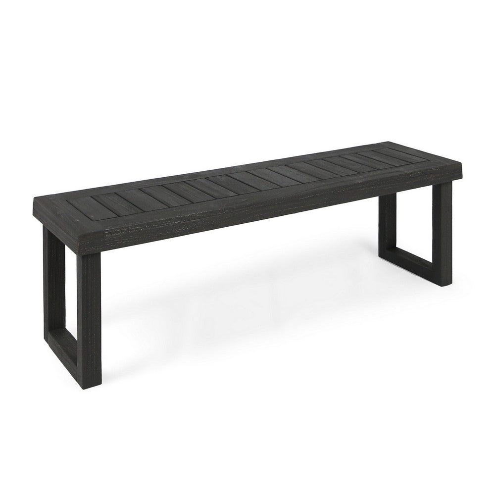 Outdoor Acacia Wood Dining Bench with Slatted Seat | Dark Gray | 60"
