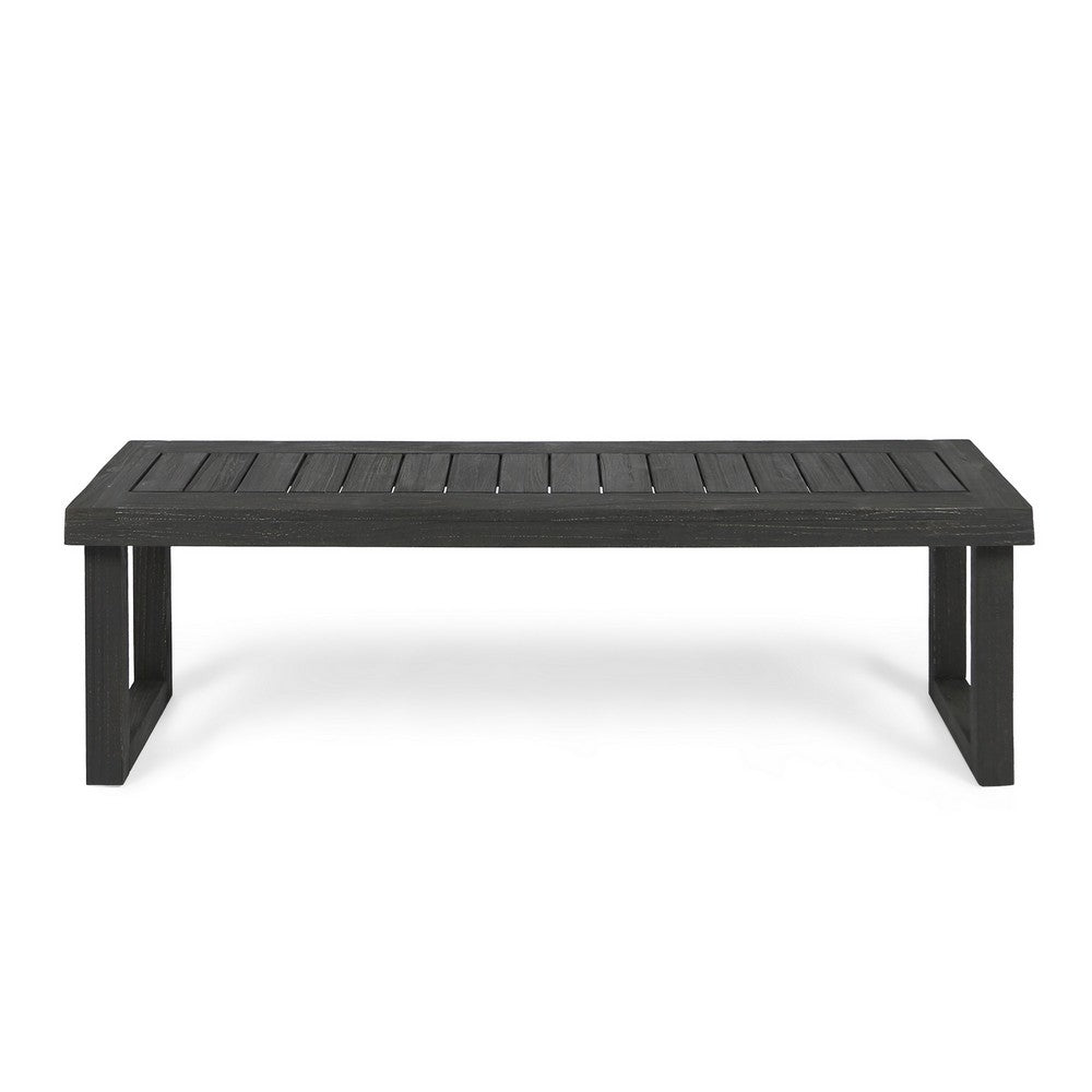 Outdoor Acacia Wood Dining Bench with Slatted Seat | Dark Gray | 60"