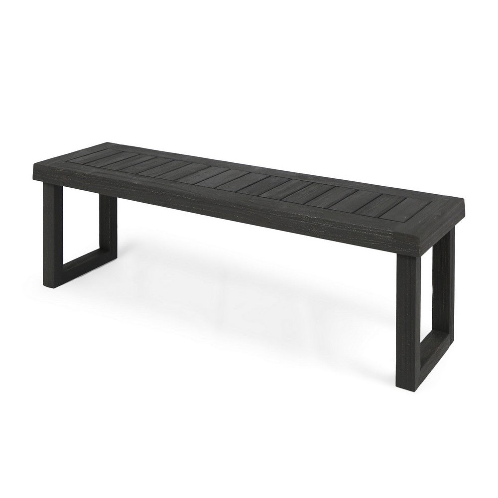 Outdoor Acacia Wood Dining Bench with Slatted Seat | Dark Gray | 60"