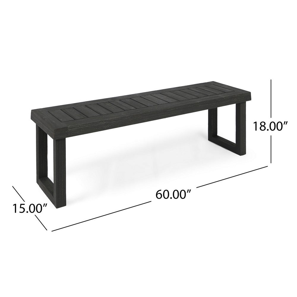 Outdoor Acacia Wood Dining Bench with Slatted Seat | Dark Gray | 60"