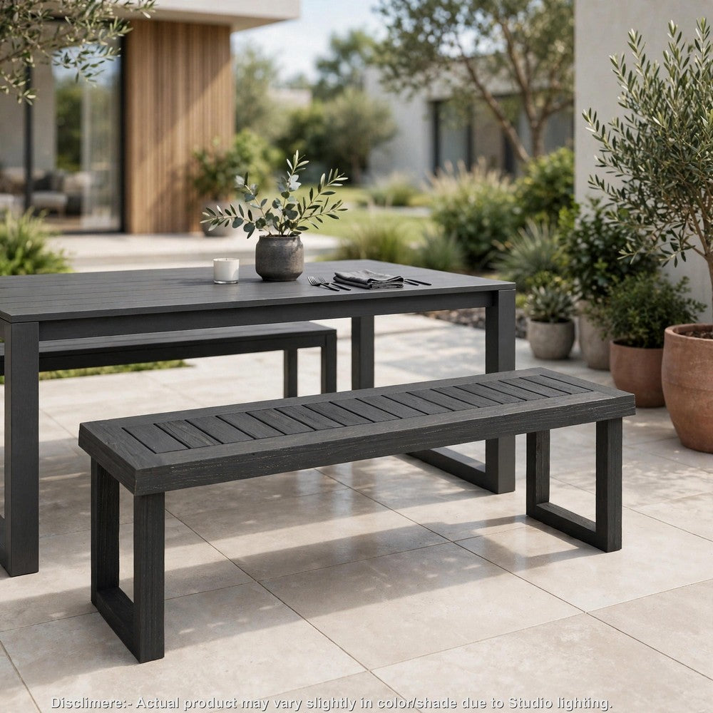 Outdoor Acacia Wood Dining Bench with Slatted Seat | Dark Gray | 60"