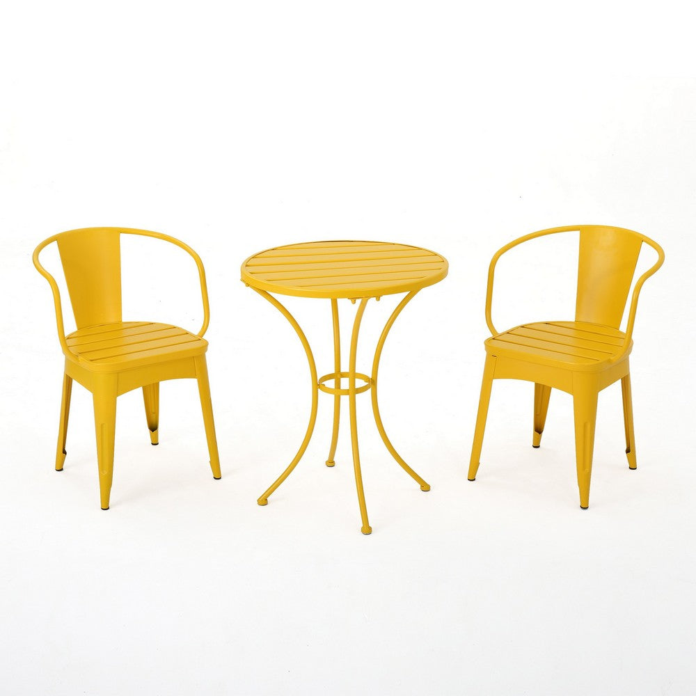 Rune 3pc Outdoor Bistro Set with Round Table and Armchairs | Yellow