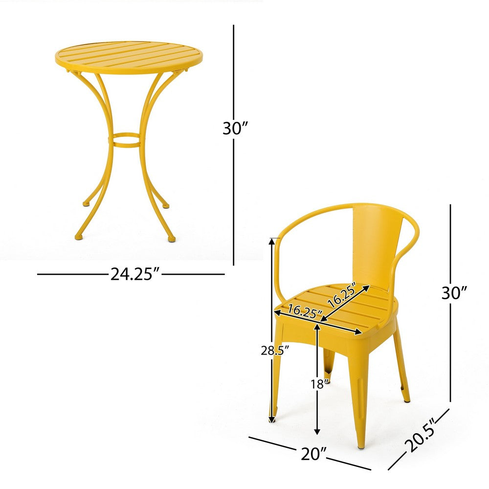 Rune 3pc Outdoor Bistro Set with Round Table and Armchairs | Yellow