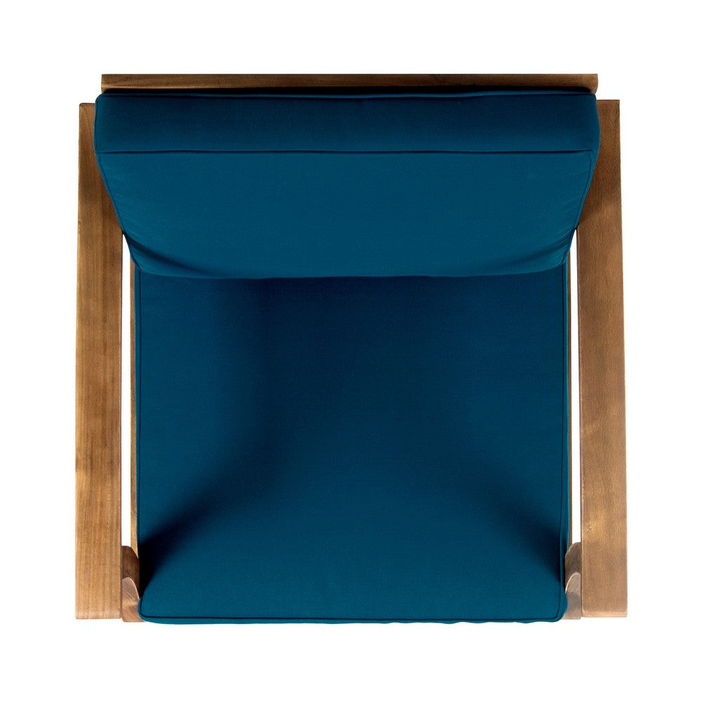 Hoye Outdoor Club Chair | Blue Cushions | Brown Acacia Wood