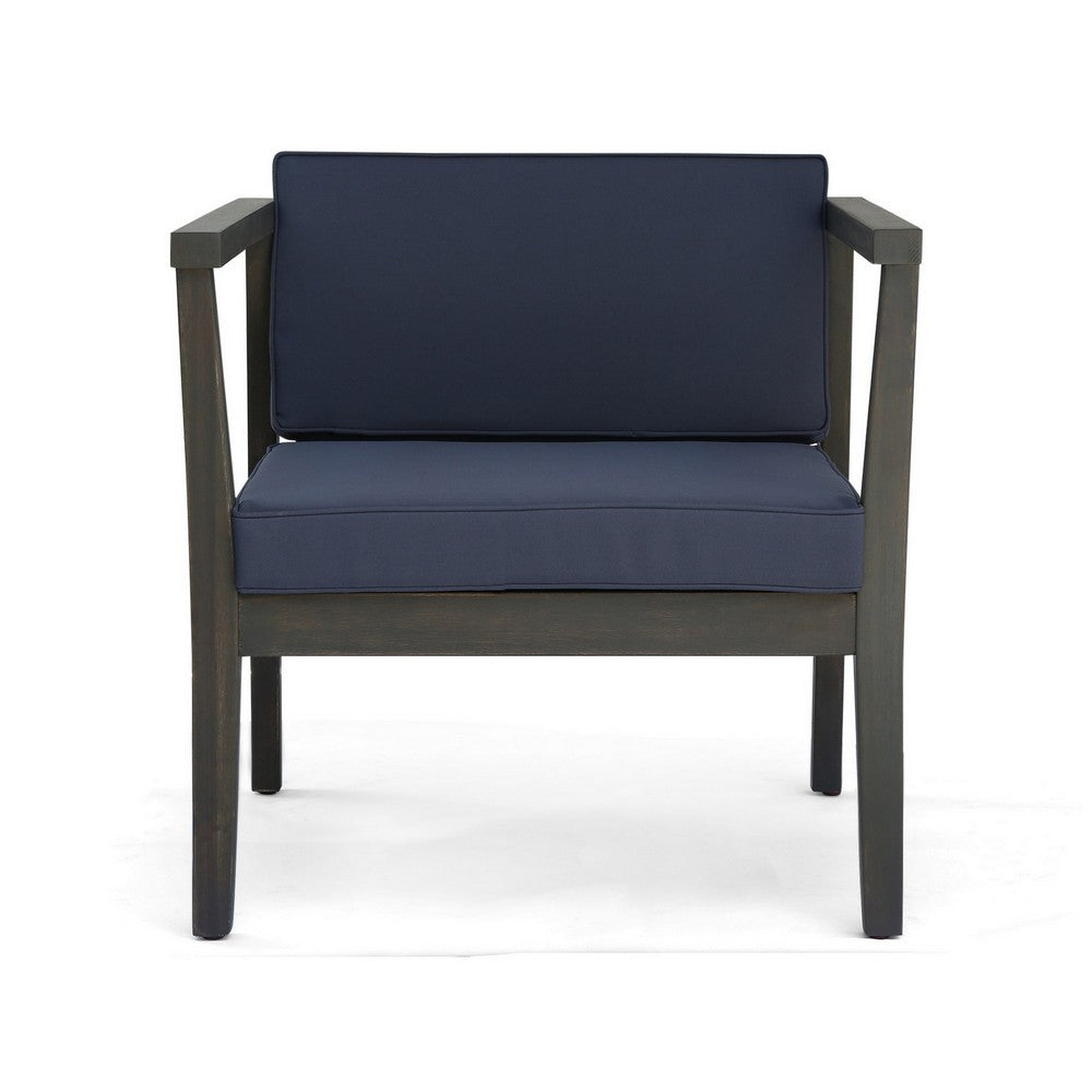 Lyso Outdoor Club Chair | Blue Polyester Cushions | Gray Wood