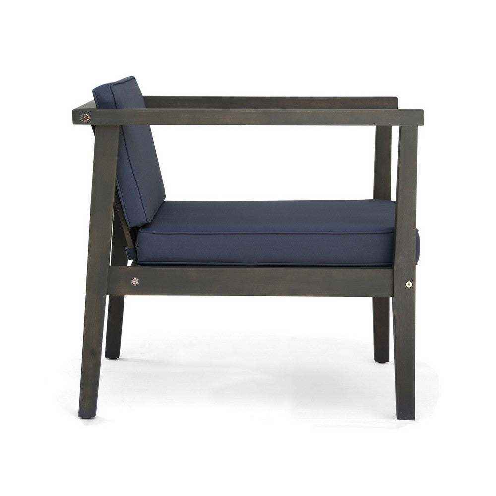 Lyso Outdoor Club Chair | Blue Polyester Cushions | Gray Wood
