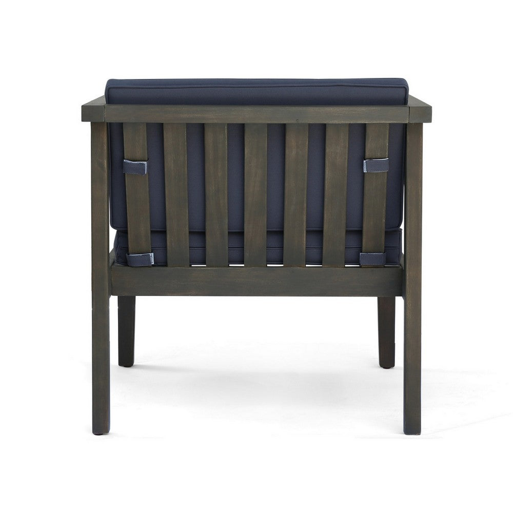 Lyso Outdoor Club Chair | Blue Polyester Cushions | Gray Wood