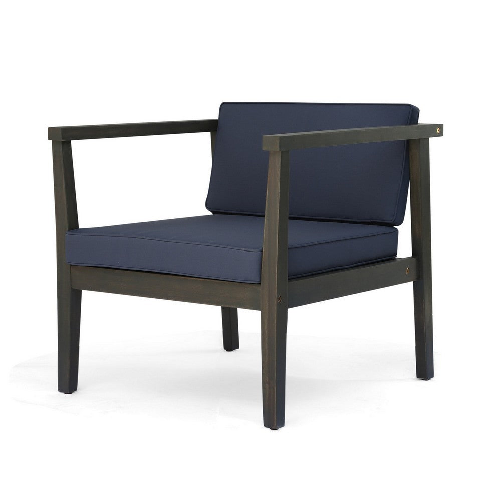 Lyso Outdoor Club Chair | Blue Polyester Cushions | Gray Wood