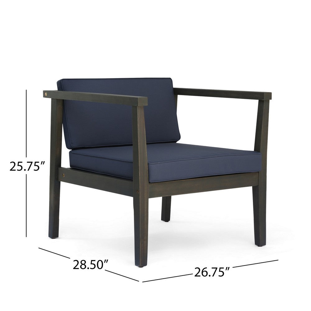 Lyso Outdoor Club Chair | Blue Polyester Cushions | Gray Wood