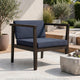Lyso Outdoor Club Chair | Blue Polyester Cushions | Gray Wood
