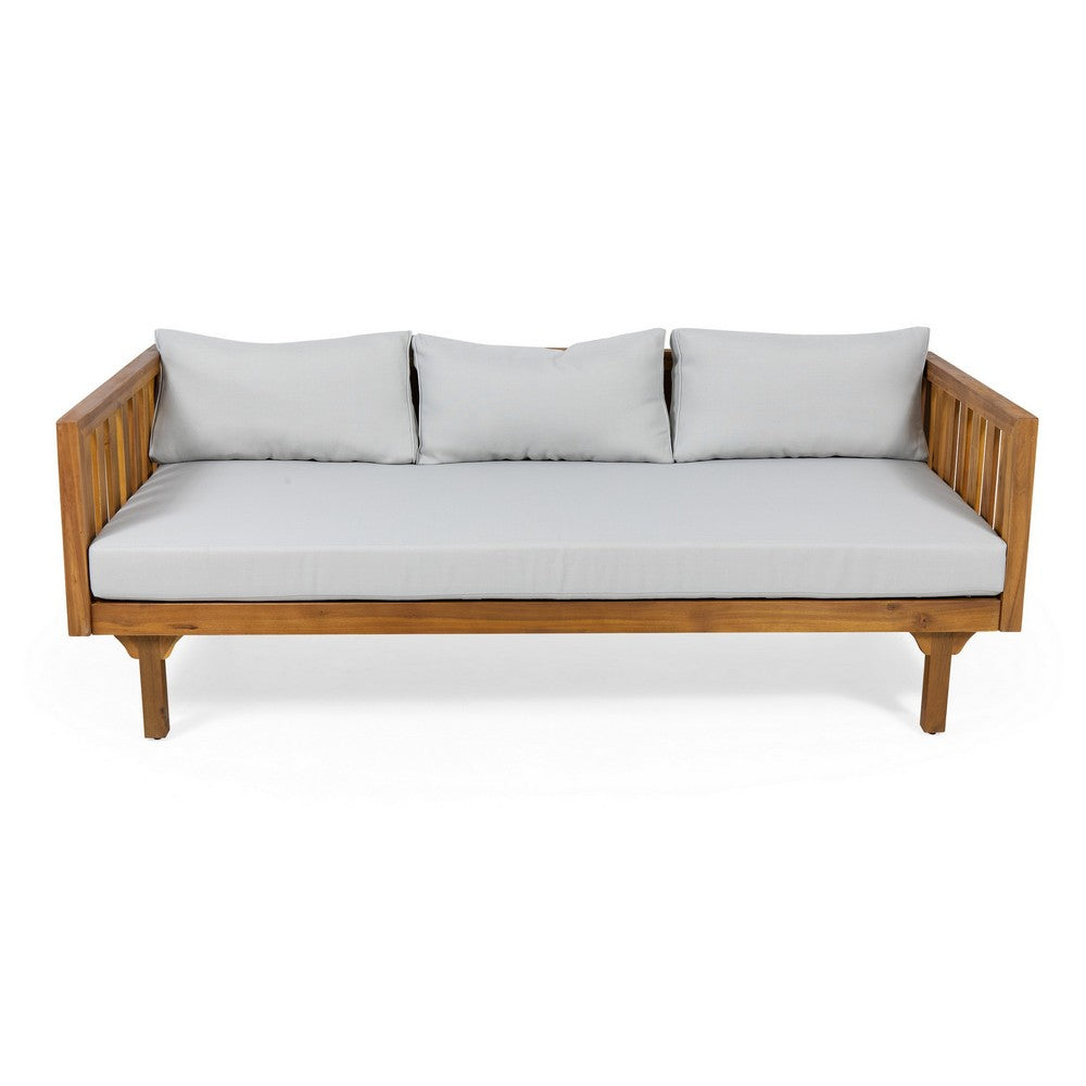 Clara Outdoor 3 Seater Daybed | Water Resistant Gray Cushions | Teak | 68"