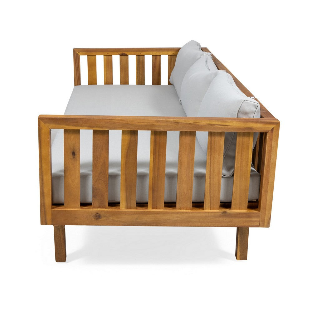 Clara Outdoor 3 Seater Daybed | Water Resistant Gray Cushions | Teak | 68"