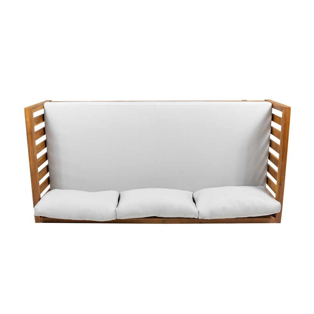 Clara Outdoor 3 Seater Daybed | Water Resistant Gray Cushions | Teak | 68"