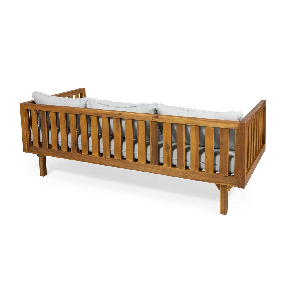 Clara Outdoor 3 Seater Daybed | Water Resistant Gray Cushions | Teak | 68"