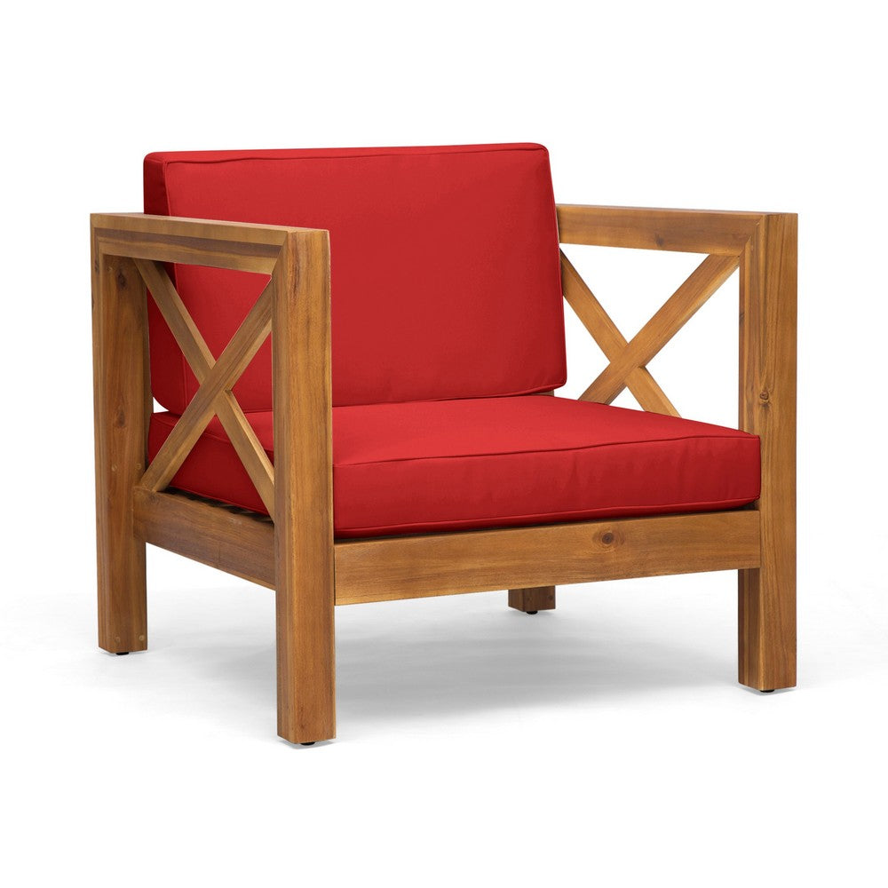 Juna Outdoor Club Chair | Water Resistant Red Cushions | Teak Finish