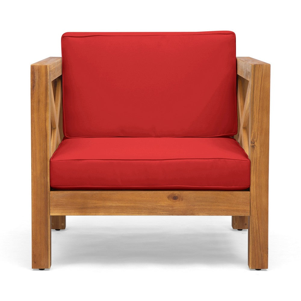 Juna Outdoor Club Chair | Water Resistant Red Cushions | Teak Finish