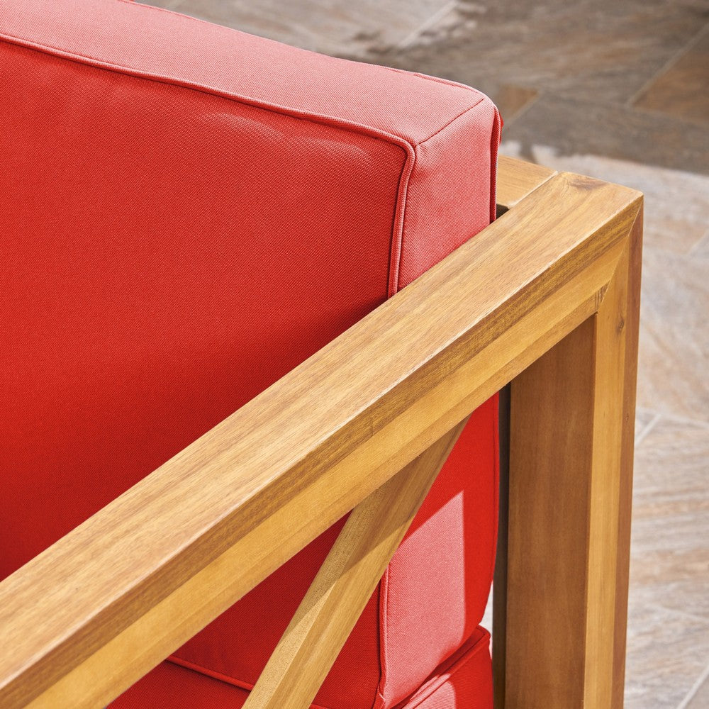 Juna Outdoor Club Chair | Water Resistant Red Cushions | Teak Finish