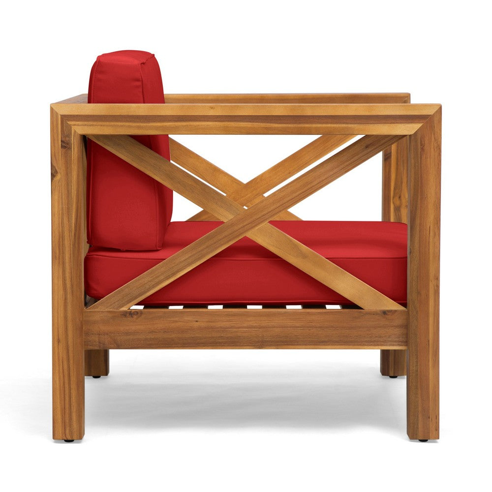 Juna Outdoor Club Chair | Water Resistant Red Cushions | Teak Finish