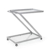 Bar Cart Server | Z Frame | Tempered Glass Shelves | Silver Iron | 37"