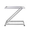 Bar Cart Server | Z Frame | Tempered Glass Shelves | Silver Iron | 37"