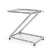 Bar Cart Server | Z Frame | Tempered Glass Shelves | Silver Iron | 37"