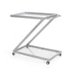 Bar Cart Server | Z Frame | Tempered Glass Shelves | Silver Iron | 37"