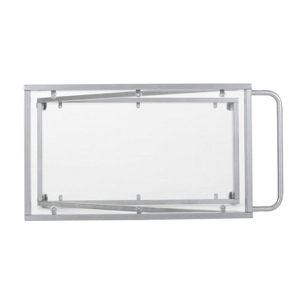 Bar Cart Server | Z Frame | Tempered Glass Shelves | Silver Iron | 37"