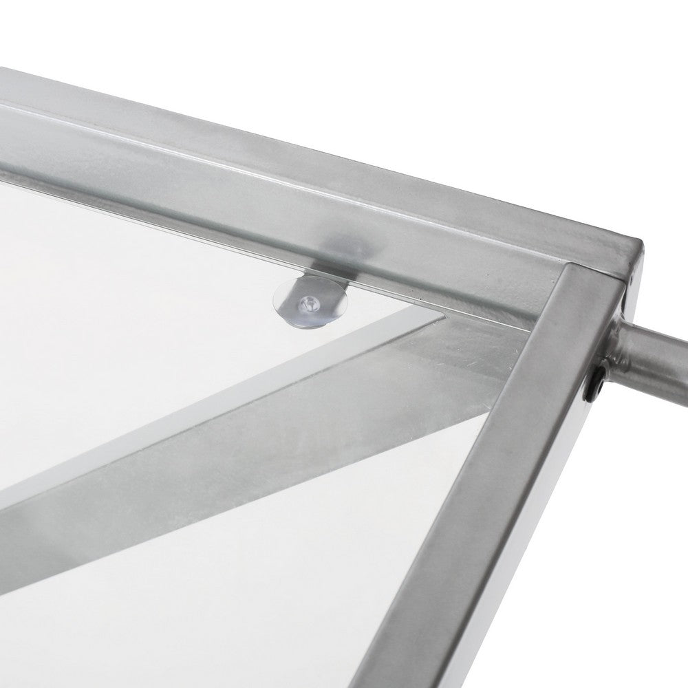 Bar Cart Server | Z Frame | Tempered Glass Shelves | Silver Iron | 37"