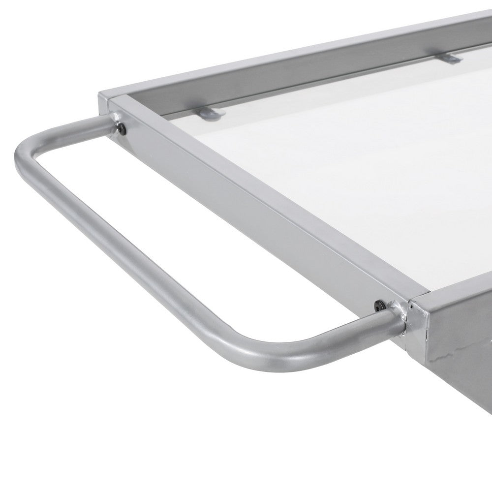 Bar Cart Server | Z Frame | Tempered Glass Shelves | Silver Iron | 37"