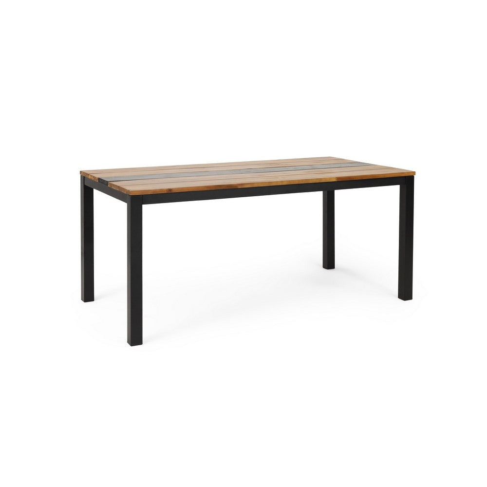 Lea Outdoor Dining Table | Rectangular | Teak Brown | Black Metal 69"