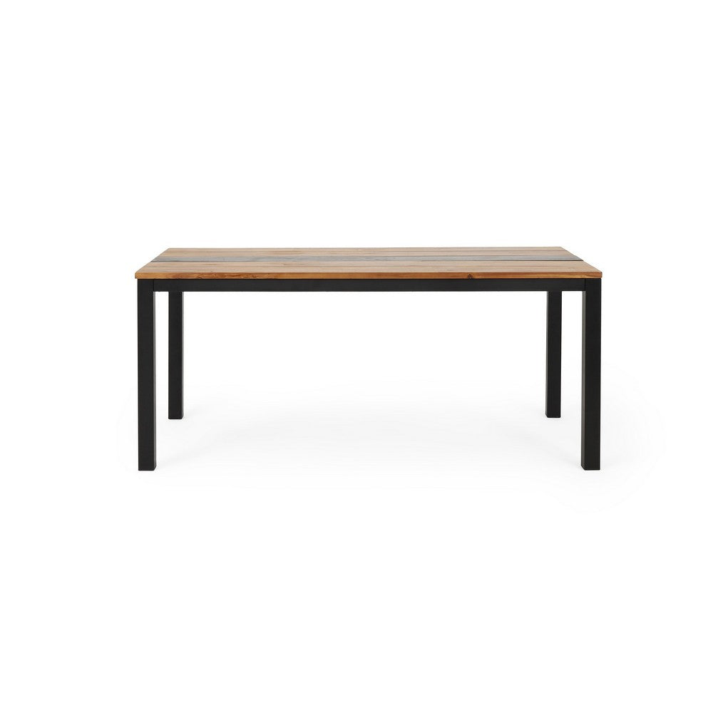 Lea Outdoor Dining Table | Rectangular | Teak Brown | Black Metal 69"