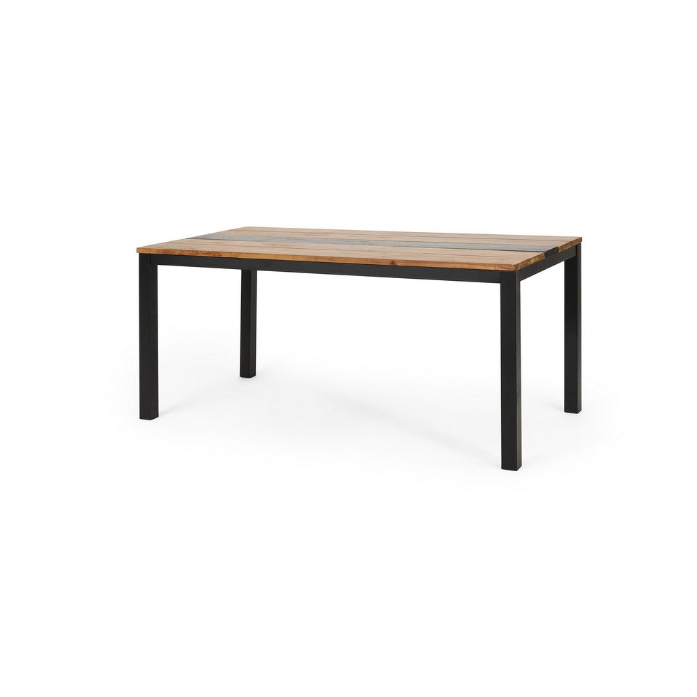 Lea Outdoor Dining Table | Rectangular | Teak Brown | Black Metal 69"