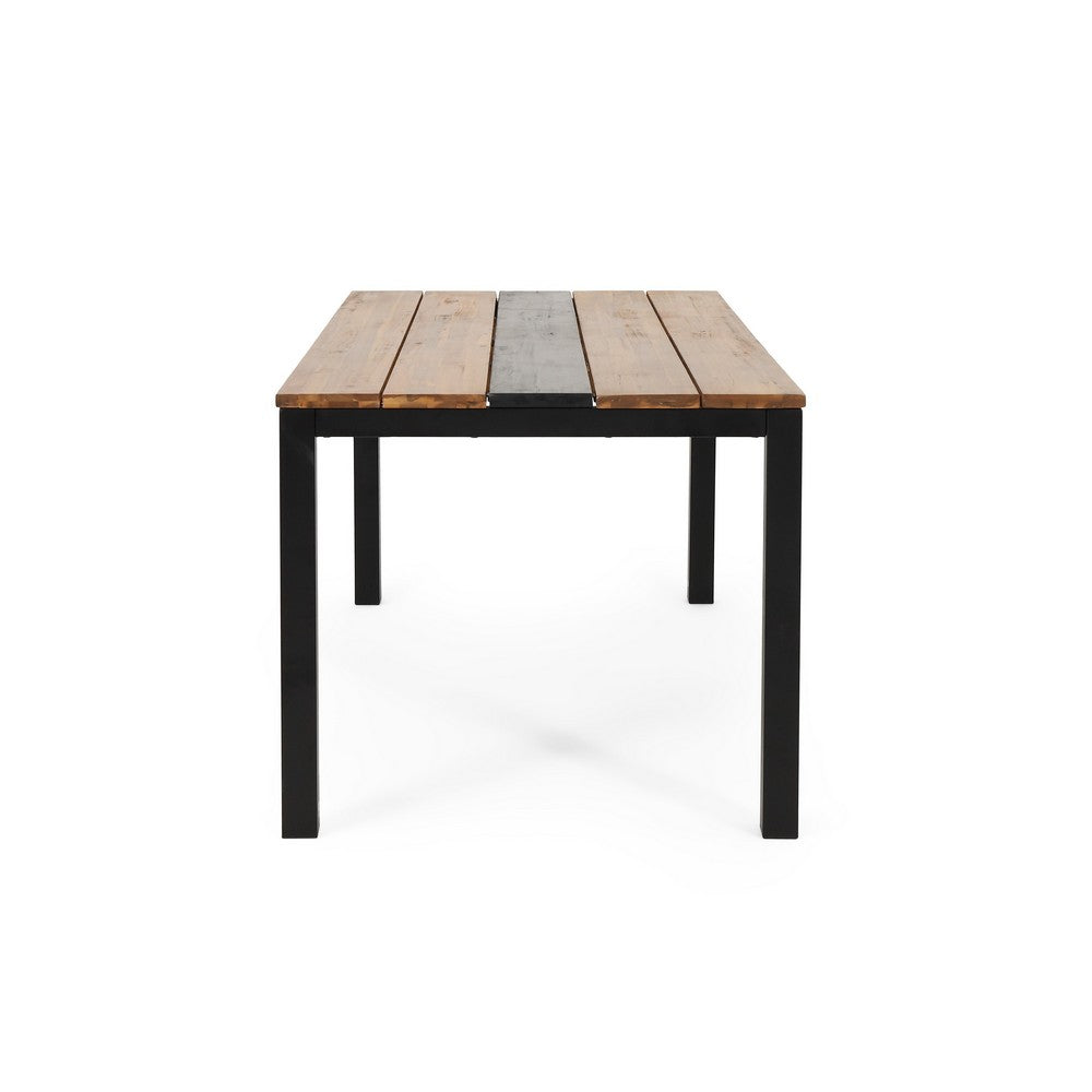 Lea Outdoor Dining Table | Rectangular | Teak Brown | Black Metal 69"