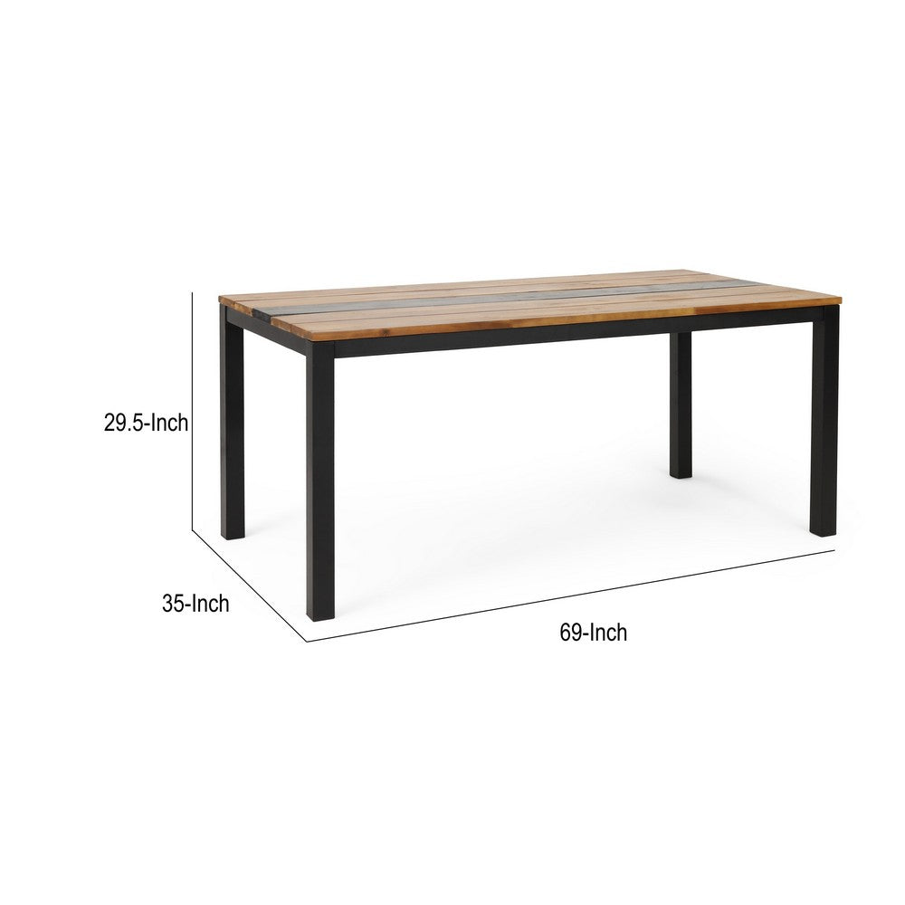Lea Outdoor Dining Table | Rectangular | Teak Brown | Black Metal 69"