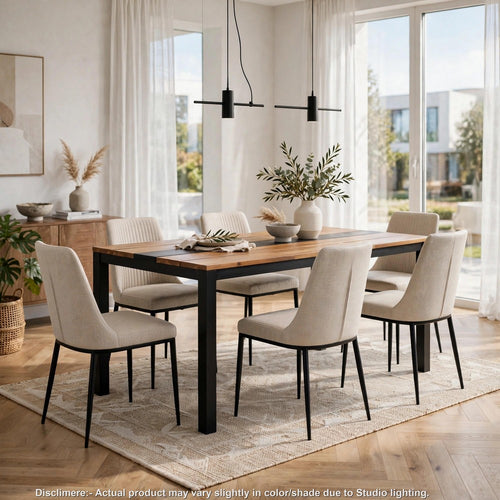 Lea Outdoor Dining Table | Rectangular | Teak Brown | Black Metal 69"