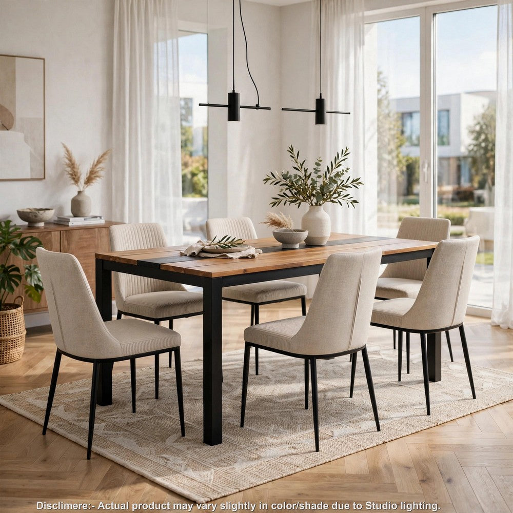 Lea Outdoor Dining Table | Rectangular | Teak Brown | Black Metal 69"