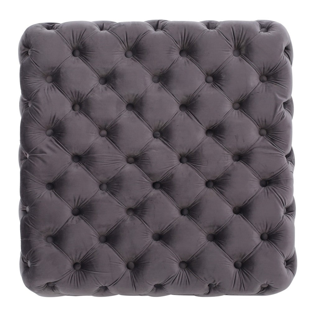 Accent Ottoman | Cubic Shape | Button Tufted Gray Velvet | Black 29"