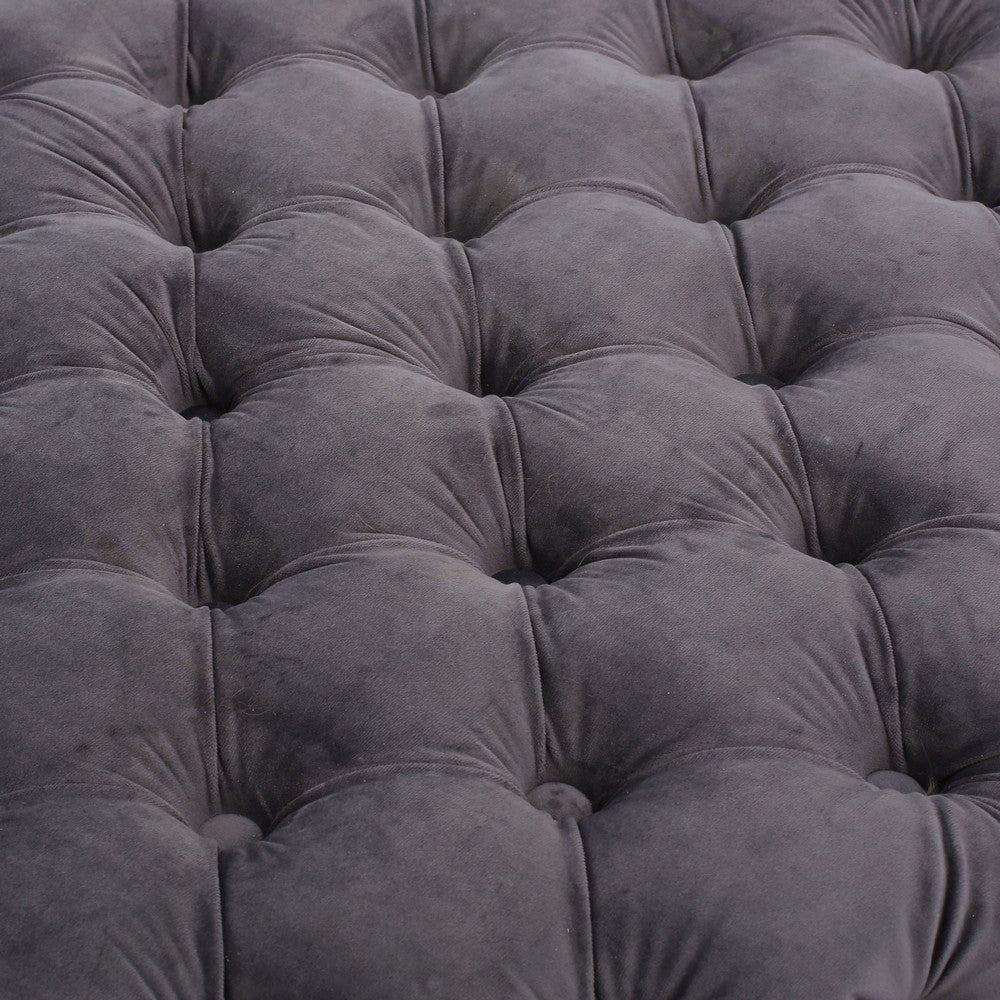 Accent Ottoman | Cubic Shape | Button Tufted Gray Velvet | Black 29"
